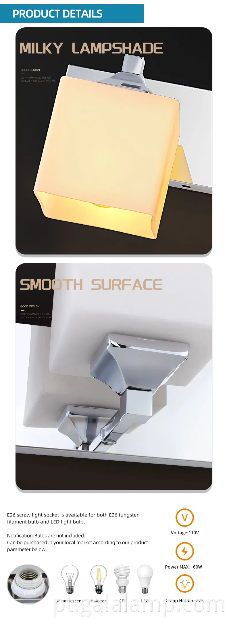 Luz de vaidade do banheiro liderado contemporâneo para interiores elegantes